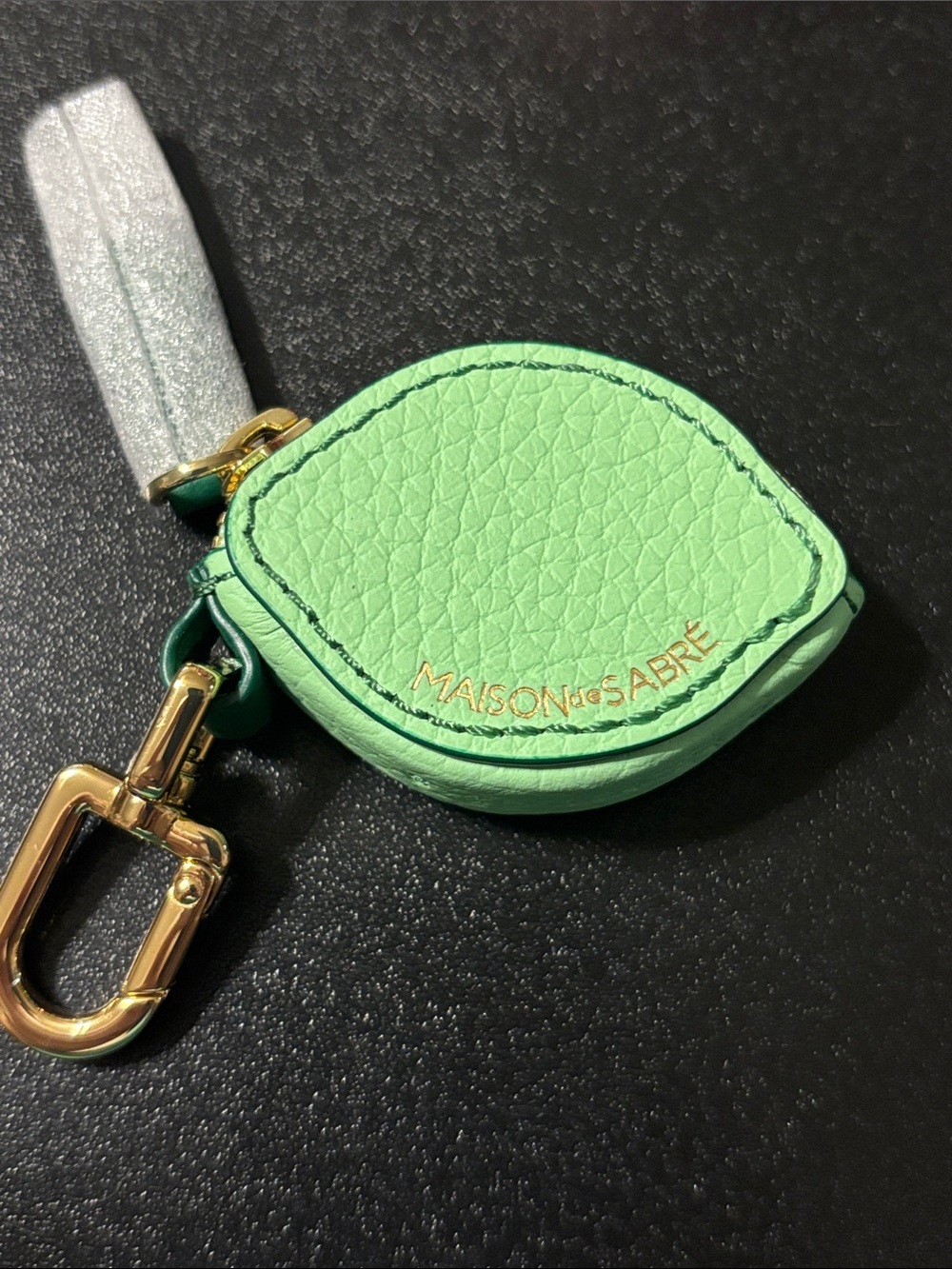 MAISON de SABRÉ Fruit Bag Charm Lime Leather Key & Card Holder with Gold Clip